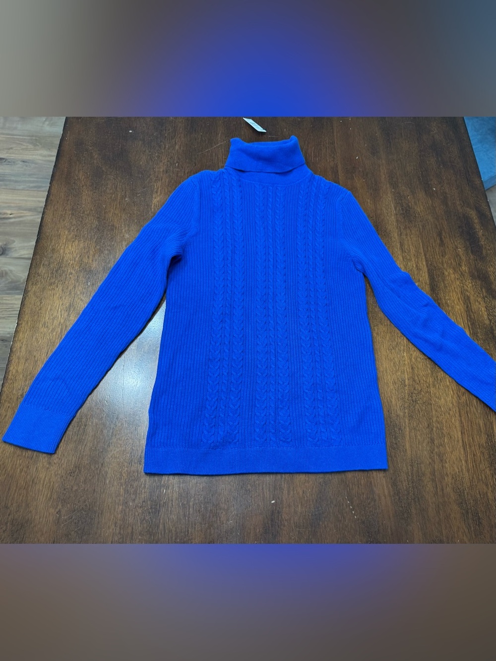 Talbots Cobalt Blue Cable-Knit Turtleneck Sweater